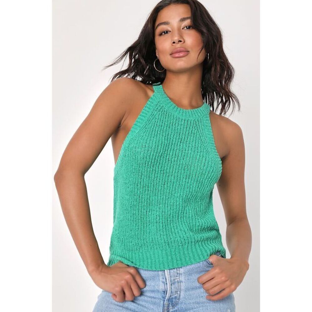 Lulus Daily Charmer Green Loose Knit Sweater Tank Top - Size XS